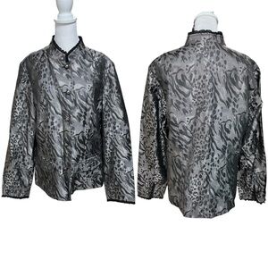 Coldwater Creek Black & Silver Print Button Down Blazer / Jacket Size Medium